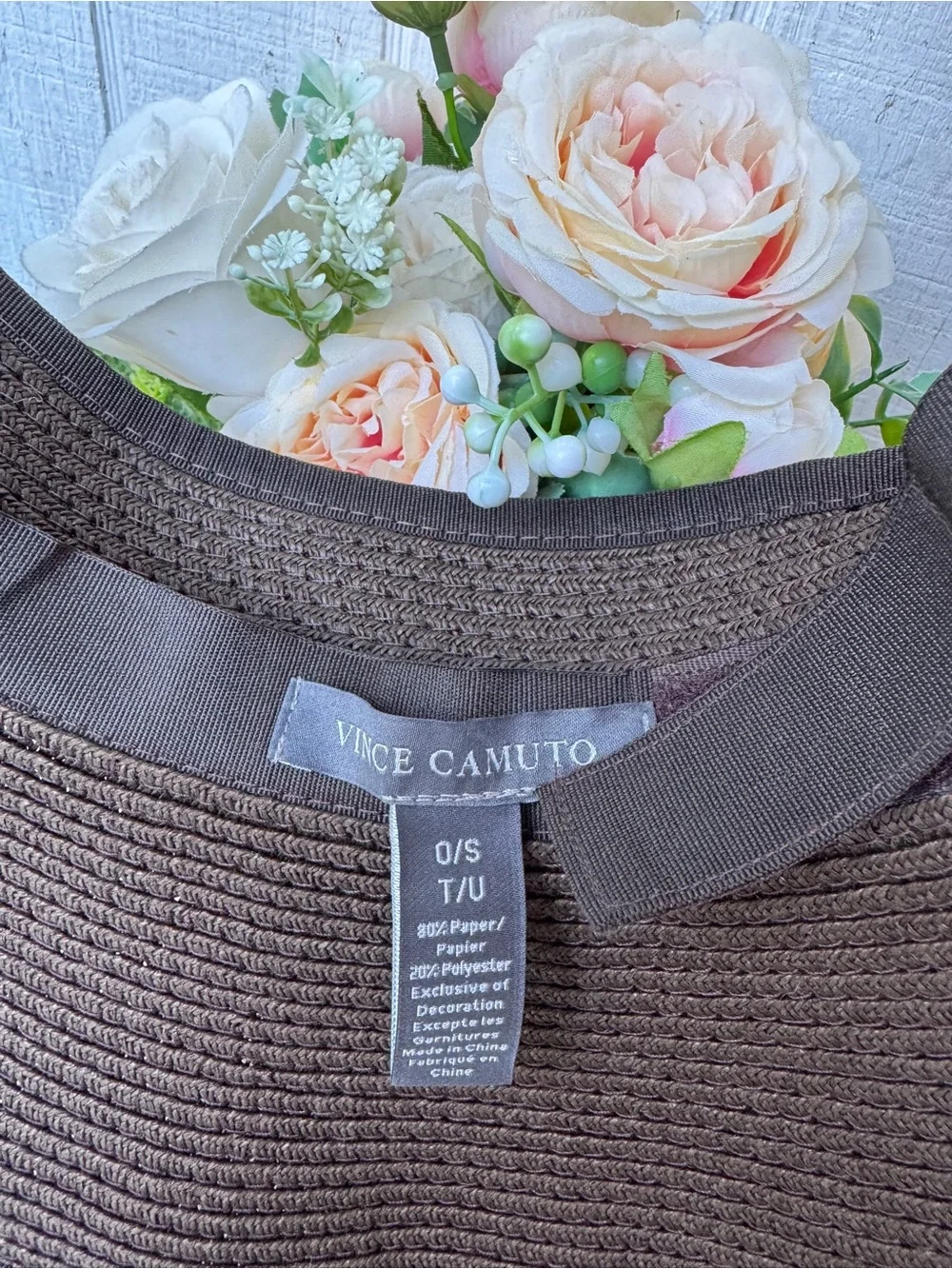 Vince Camuto Brown Straw Sun Visor Roll-Up Straw Visor NWOT Summer hat chocolate